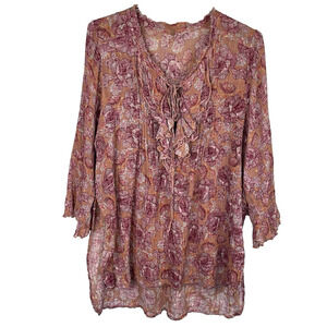 Free People FP One Nisha Printed Tunic Dress Size M Pink Hand Painted Romantic